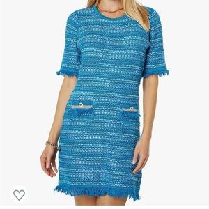 NWT Lilly Pulitzer Beckington Sweater Dress Blue Grotto Metallic Tweed